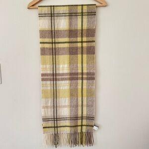 Nordstrom‎ 100% Cashmere Plaid Scarf Yellow Tan Cream Fringe